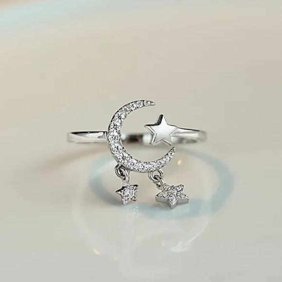 NEW MOON STAR 925 STERLING STERLING ADJUSTABLE RING, CUTE RING, SHINY RING. - Picture 4 of 6